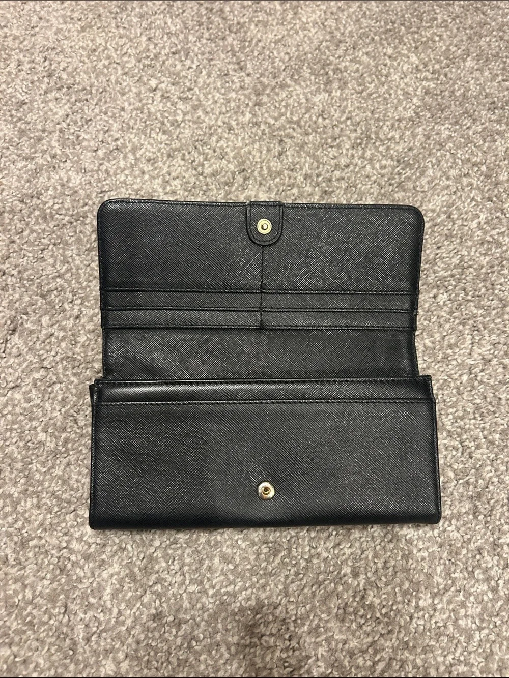 Tory Burch Black Leather Long Wallet with Gold Logo Accent